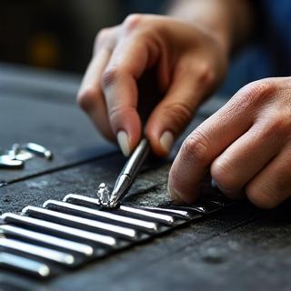 Close-up of a craftsman's hands working on a metal grill component, emphasizing detail and quality.